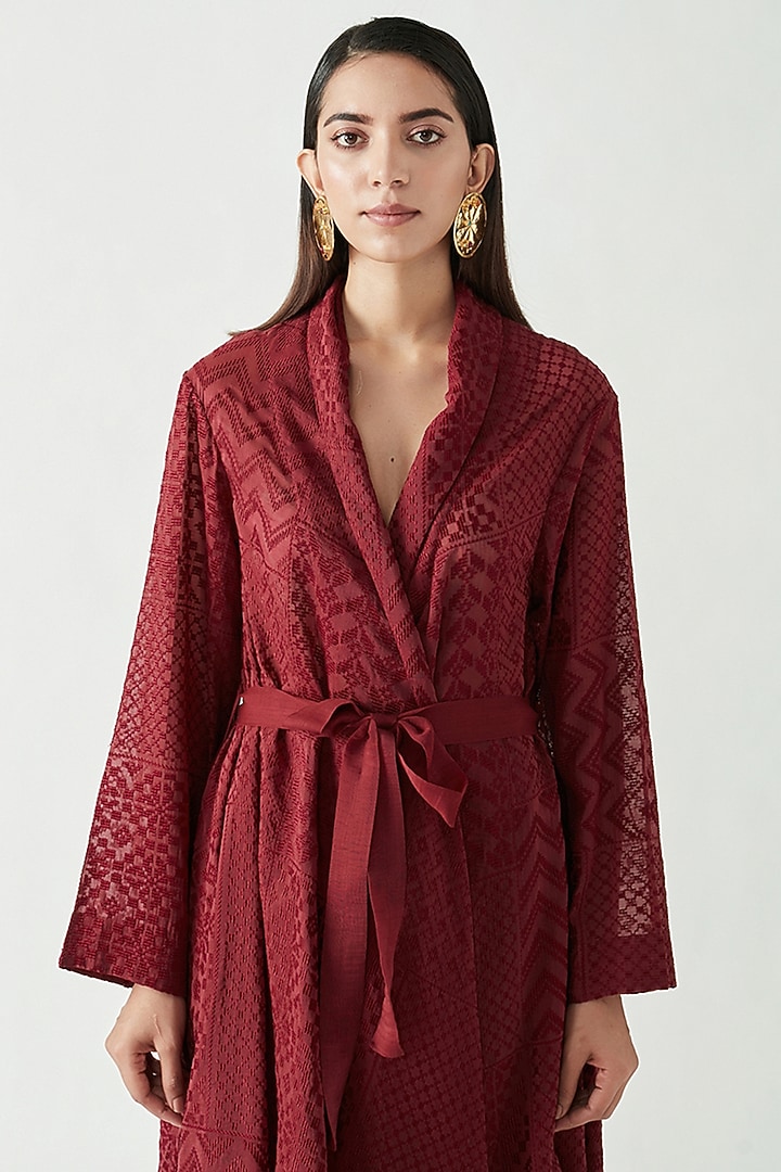 Wine Cotton Silk Embroidered Overlay by Payal Pratap at Pernia's Pop Up Shop