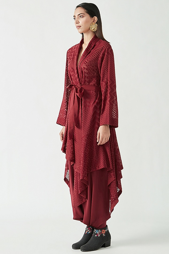Wine Cotton Silk Embroidered Overlay by Payal Pratap at Pernia's Pop Up Shop