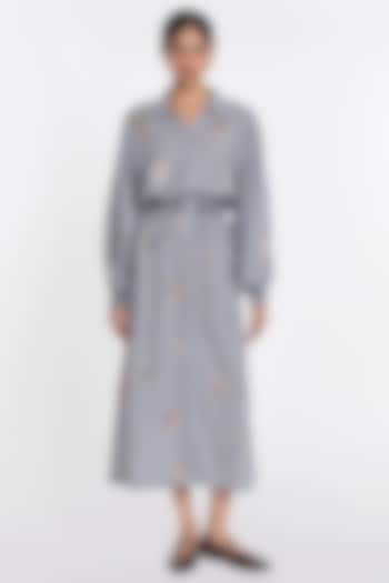 Blue Handloom Cotton Cross-Stitch Embroidered Midi Vacation Dress by Payal Pratap at Pernia's Pop Up Shop