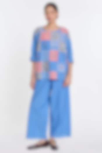 Blue Handloom Cotton Checkered Top by Payal Pratap at Pernia's Pop Up Shop