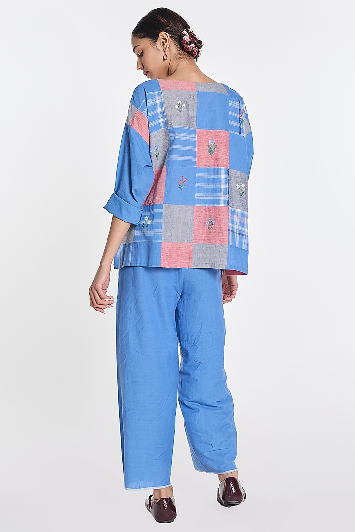 Blue Handloom Cotton Checkered Top by Payal Pratap at Pernia's Pop Up Shop