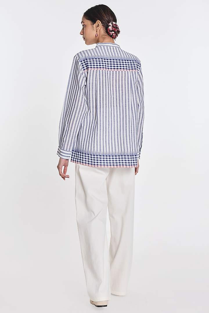 Blue Handloom Cotton Flared Top by Payal Pratap at Pernia's Pop Up Shop