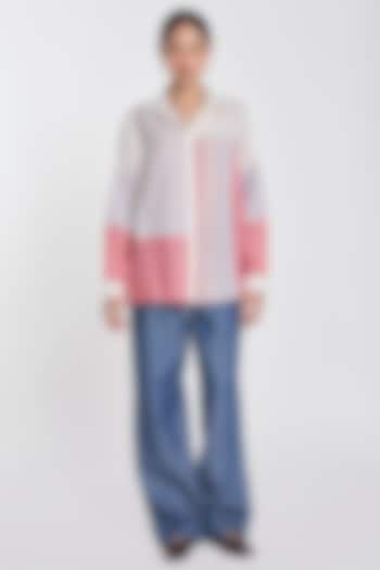 Pink & Ivory Handloom Cotton Patchwork Shirt by Payal Pratap at Pernia's Pop Up Shop