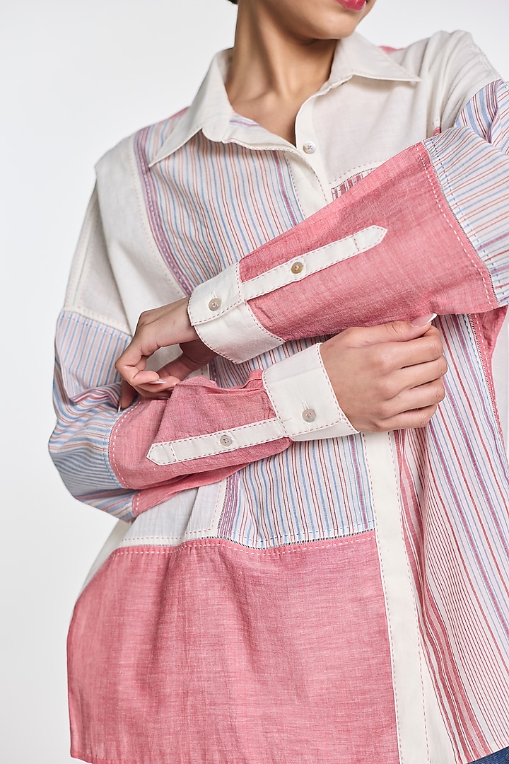 Pink & Ivory Handloom Cotton Patchwork Shirt by Payal Pratap at Pernia's Pop Up Shop
