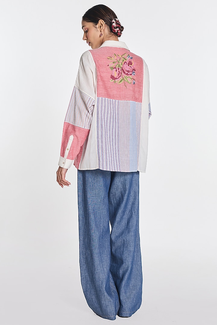 Pink & Ivory Handloom Cotton Patchwork Shirt by Payal Pratap at Pernia's Pop Up Shop