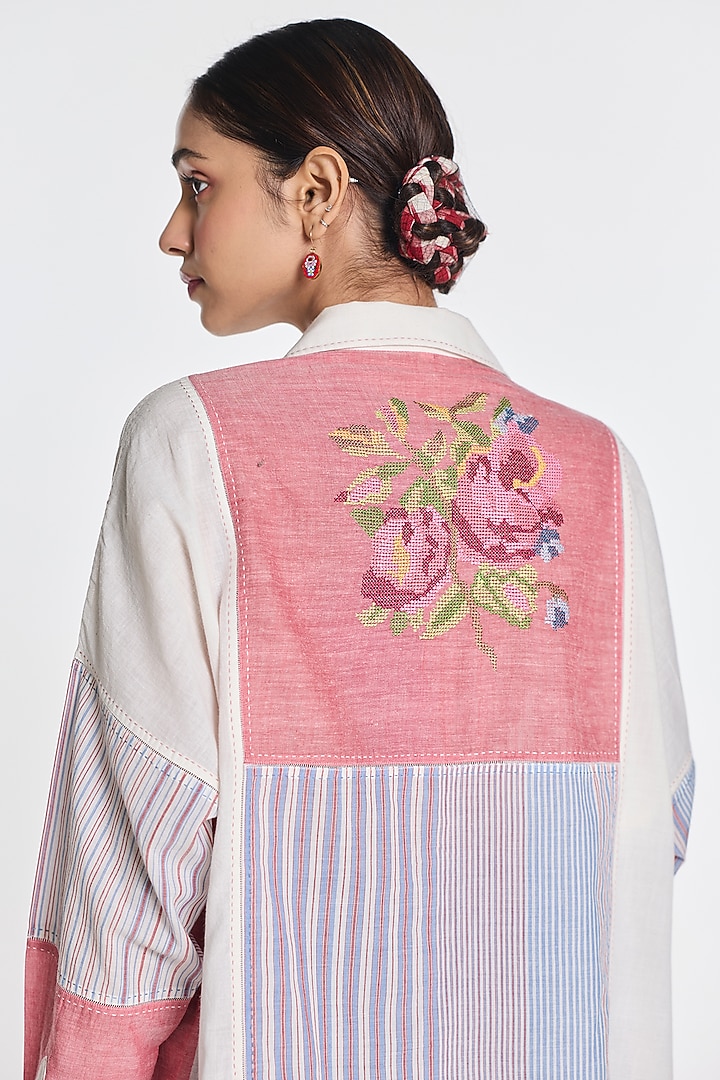 Pink & Ivory Handloom Cotton Patchwork Shirt by Payal Pratap at Pernia's Pop Up Shop