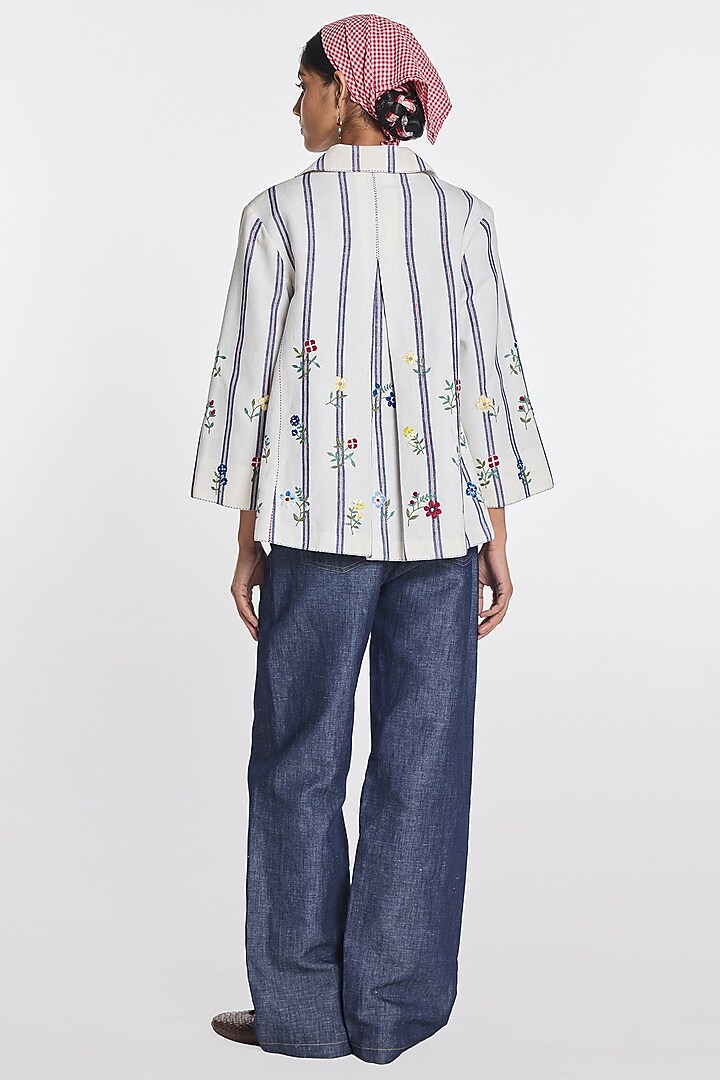 White Cotton Linen Striped Jacket by Payal Pratap at Pernia's Pop Up Shop