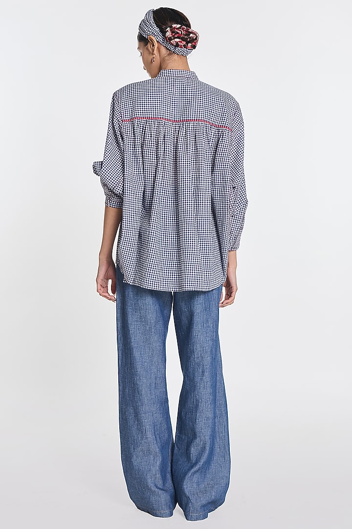 Blue Handloom Cotton Checkered Shirt by Payal Pratap at Pernia's Pop Up Shop