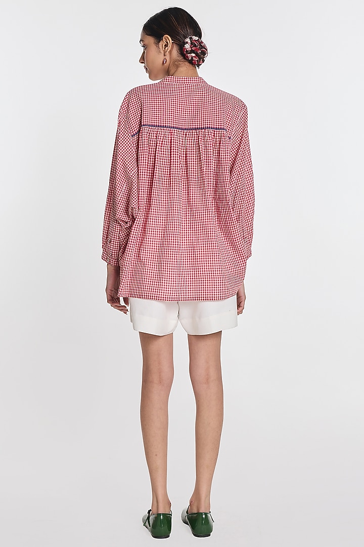 Red Handloom Cotton Checkered Shirt by Payal Pratap at Pernia's Pop Up Shop