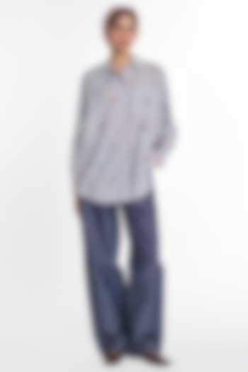Grey Handloom Cotton Striped Shirt by Payal Pratap at Pernia's Pop Up Shop