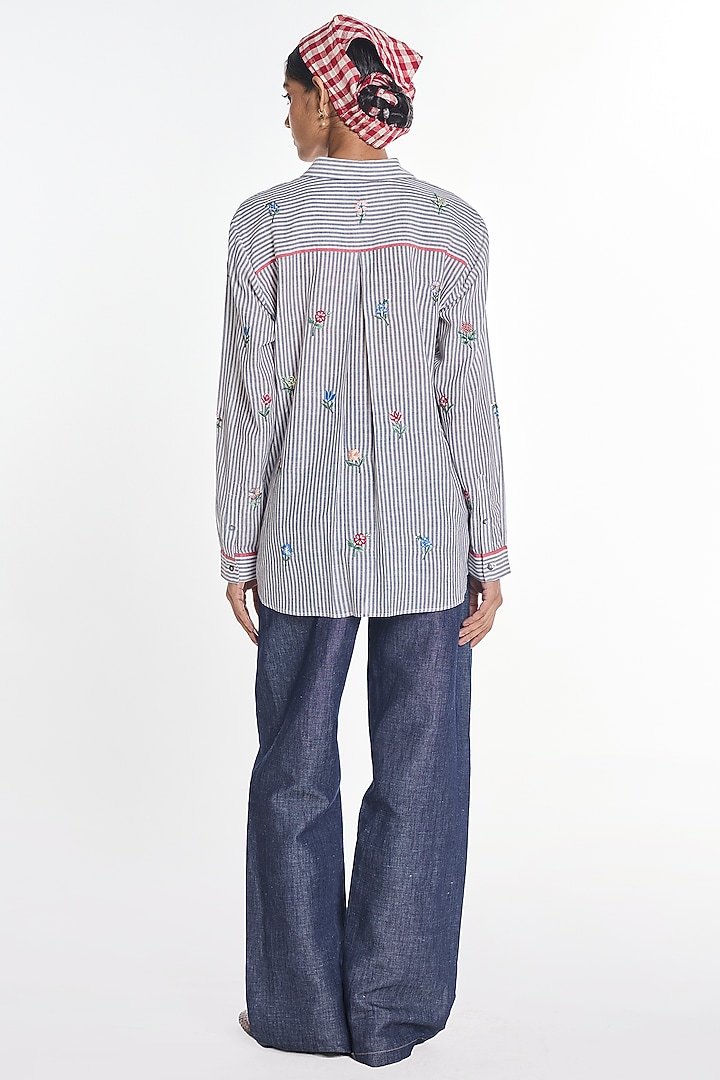 Grey Handloom Cotton Striped Shirt by Payal Pratap at Pernia's Pop Up Shop