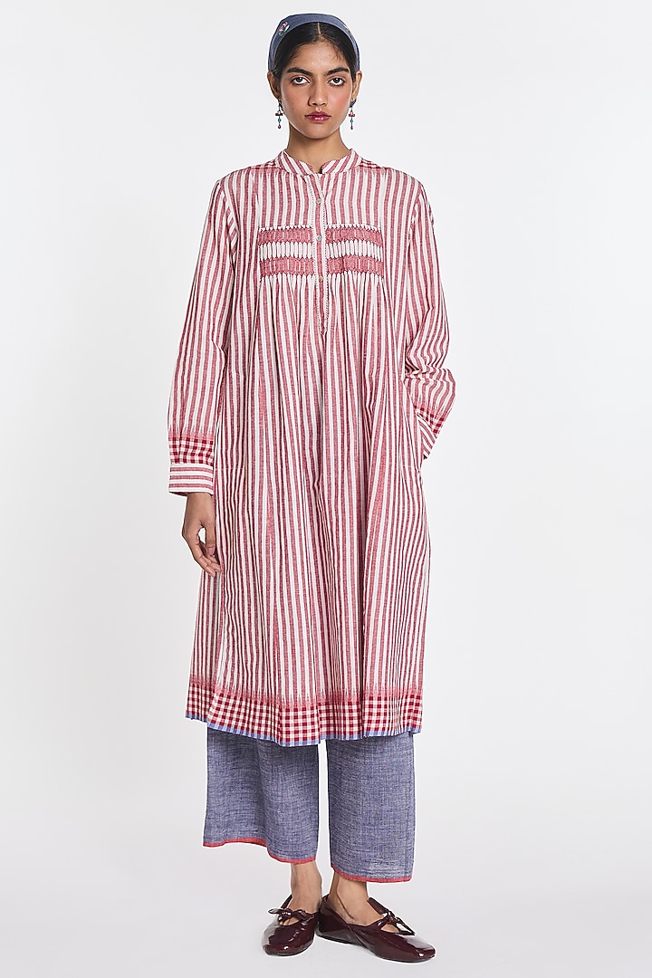 Pink Handloom Cotton Striped Tunic by Payal Pratap at Pernia's Pop Up Shop