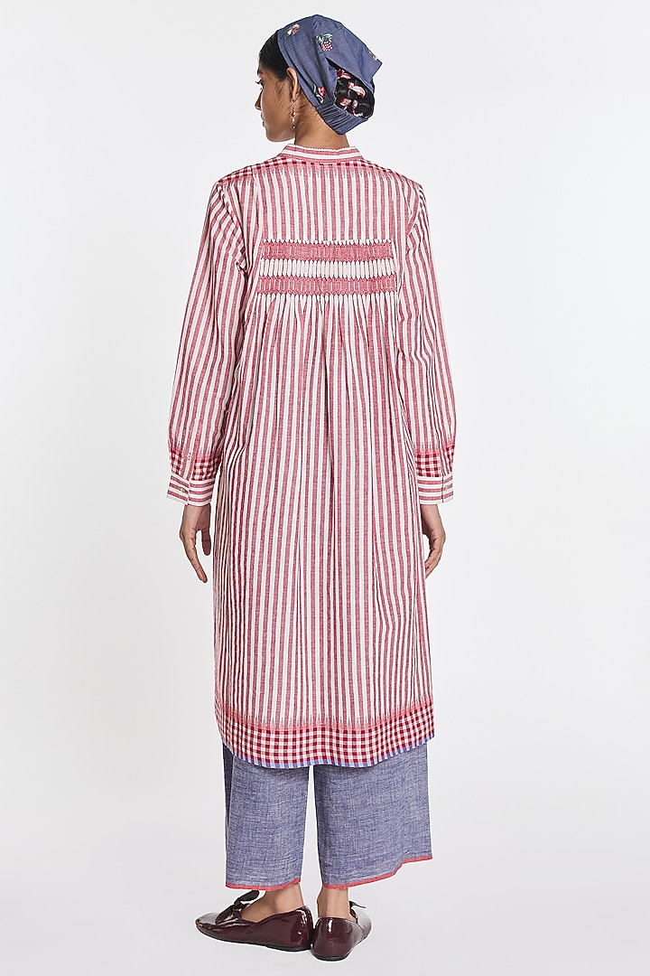 Pink Handloom Cotton Striped Tunic by Payal Pratap at Pernia's Pop Up Shop