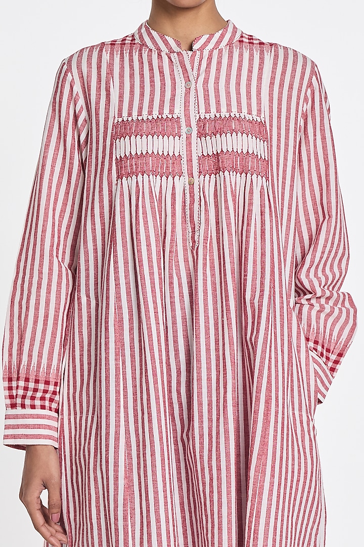 Pink Handloom Cotton Striped Tunic by Payal Pratap at Pernia's Pop Up Shop