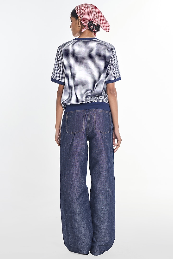 Blue Handloom Cotton Gingham Checkered Top by Payal Pratap at Pernia's Pop Up Shop