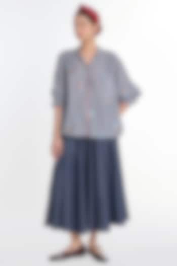 Blue Handloom Cotton Gingham Checkered Top by Payal Pratap at Pernia's Pop Up Shop