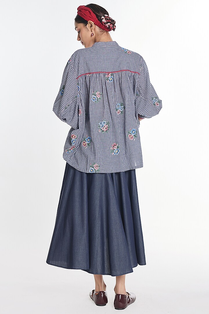 Blue Handloom Cotton Gingham Checkered Top by Payal Pratap at Pernia's Pop Up Shop
