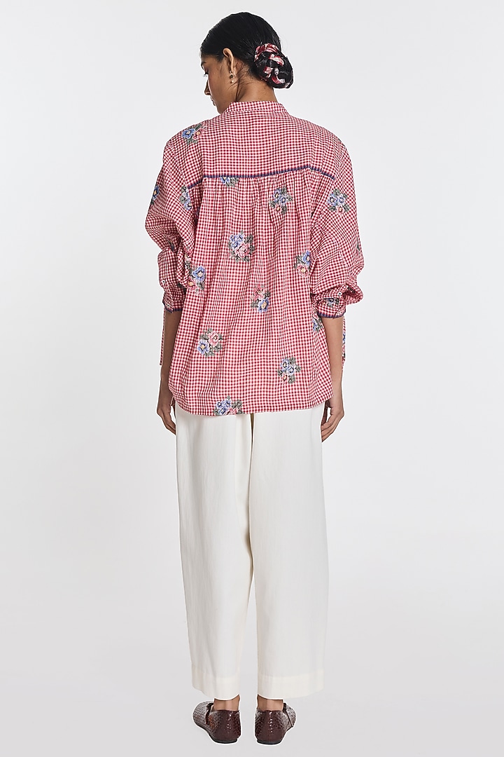 Red Handloom Cotton Gingham Checkered Top by Payal Pratap at Pernia's Pop Up Shop