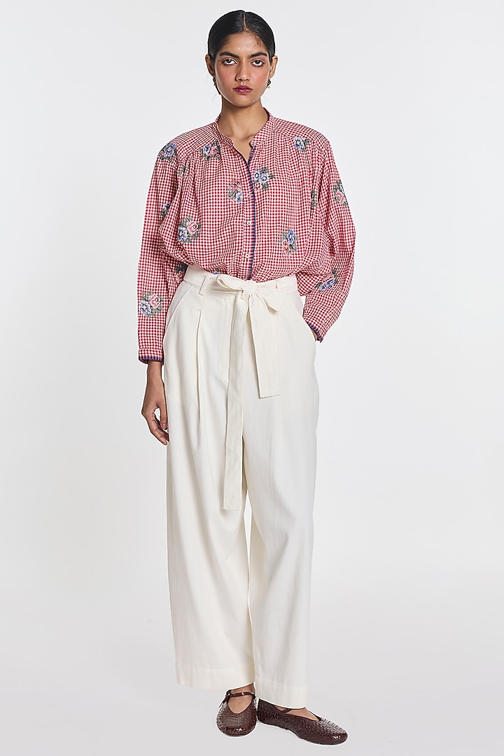 Red Handloom Cotton Gingham Checkered Top by Payal Pratap at Pernia's Pop Up Shop