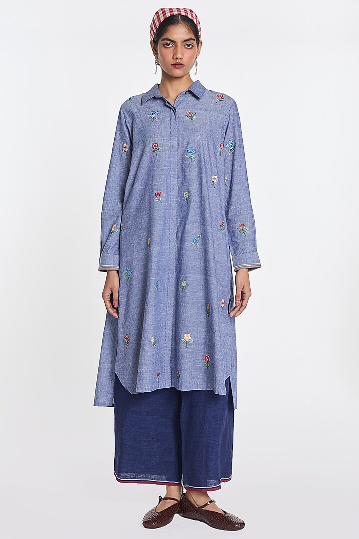 Blue Cotton Chambray Tunic by Payal Pratap at Pernia's Pop Up Shop