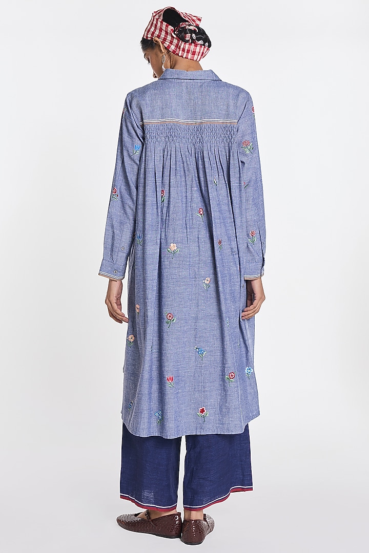 Blue Cotton Chambray Tunic by Payal Pratap at Pernia's Pop Up Shop