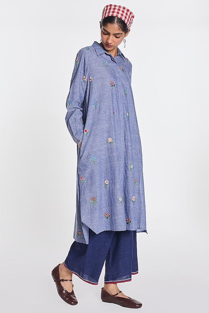 Blue Cotton Chambray Tunic by Payal Pratap at Pernia's Pop Up Shop
