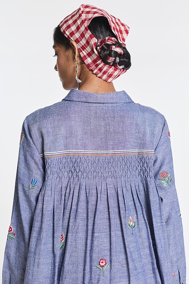 Blue Cotton Chambray Tunic by Payal Pratap at Pernia's Pop Up Shop