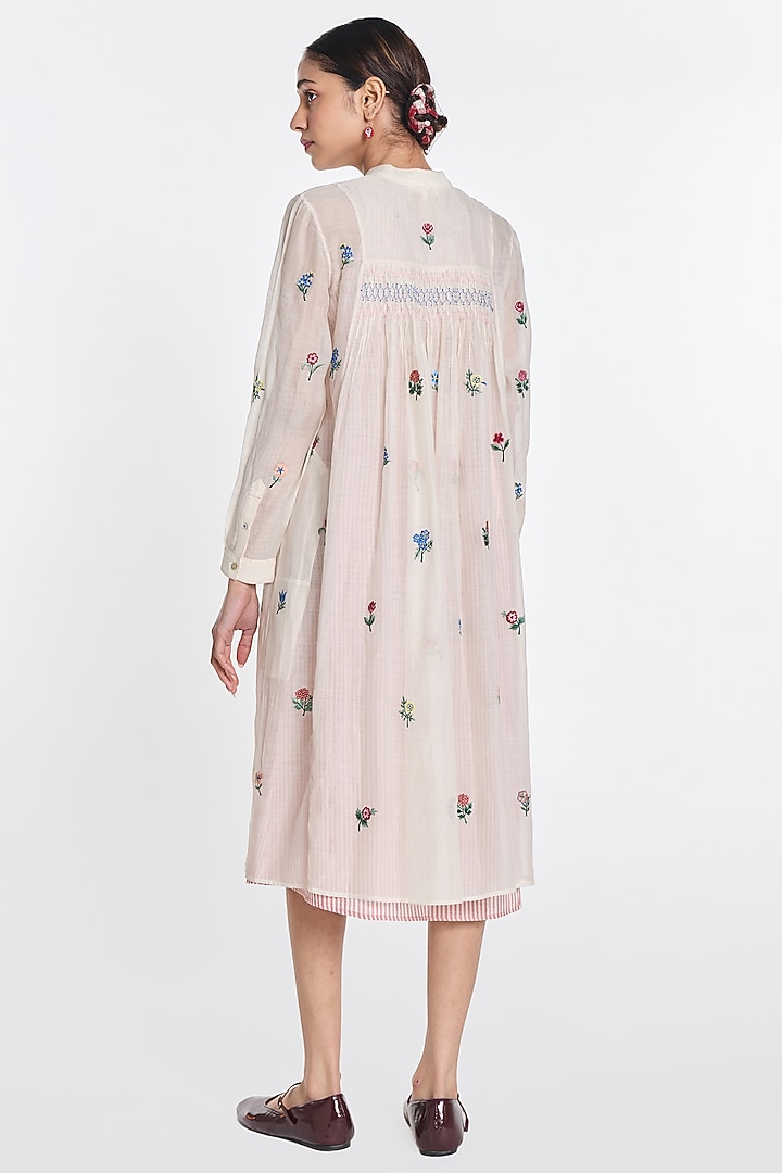 Ivory Cotton Silk Floral Embroidered Tunic by Payal Pratap at Pernia's Pop Up Shop