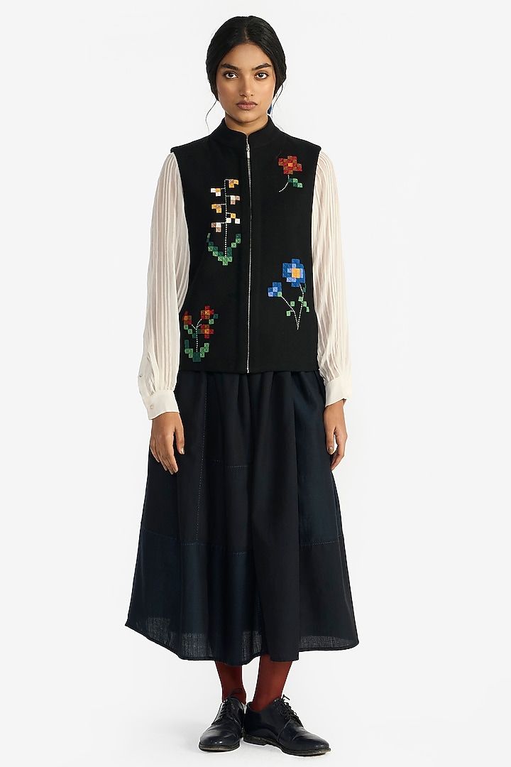 Black Wool Structured Gilet by Payal Pratap at Pernia's Pop Up Shop