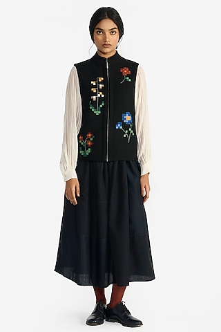 Black Wool Structured Gilet by Payal Pratap