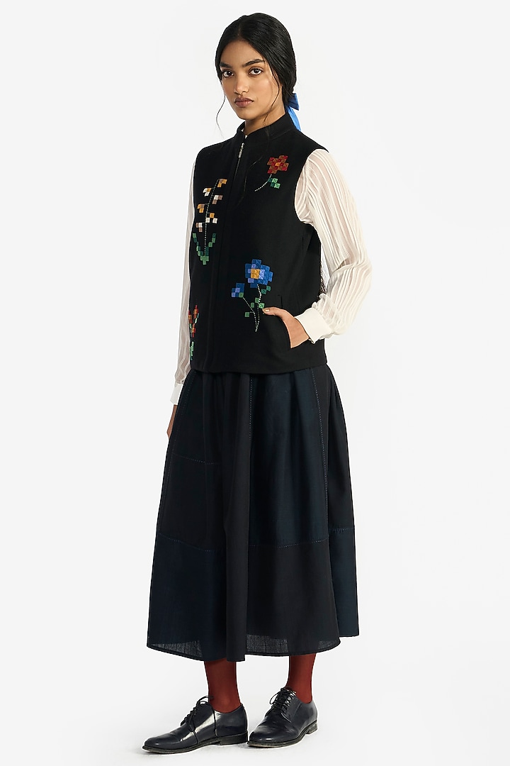 Black Wool Structured Gilet by Payal Pratap at Pernia's Pop Up Shop
