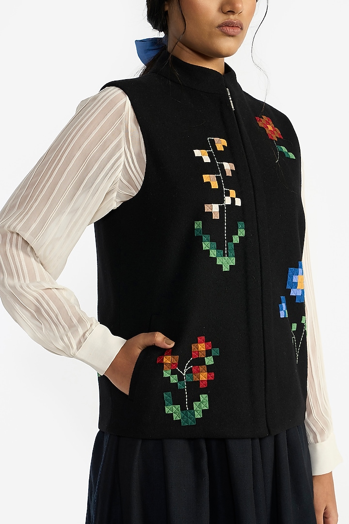 Black Wool Structured Gilet by Payal Pratap at Pernia's Pop Up Shop