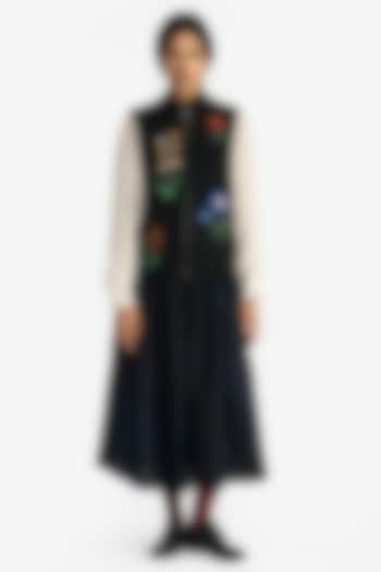 Navy Blue Handloom Cotton Panelled Skirt by Payal Pratap at Pernia's Pop Up Shop