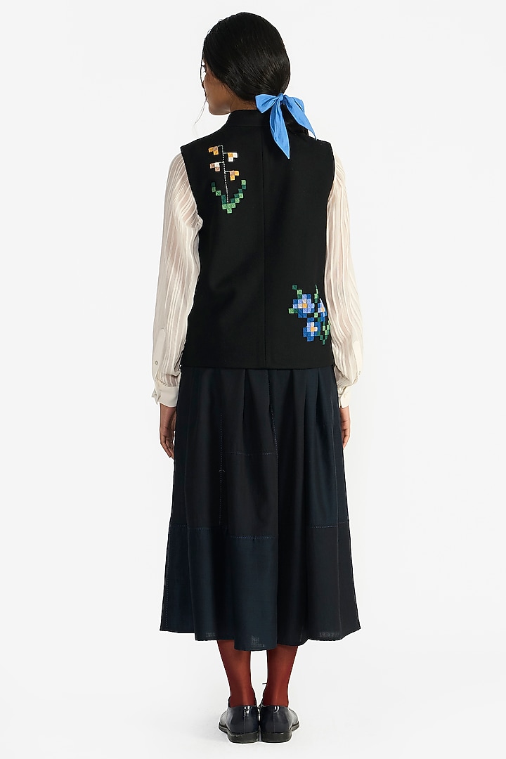 Navy Blue Handloom Cotton Panelled Skirt by Payal Pratap at Pernia's Pop Up Shop
