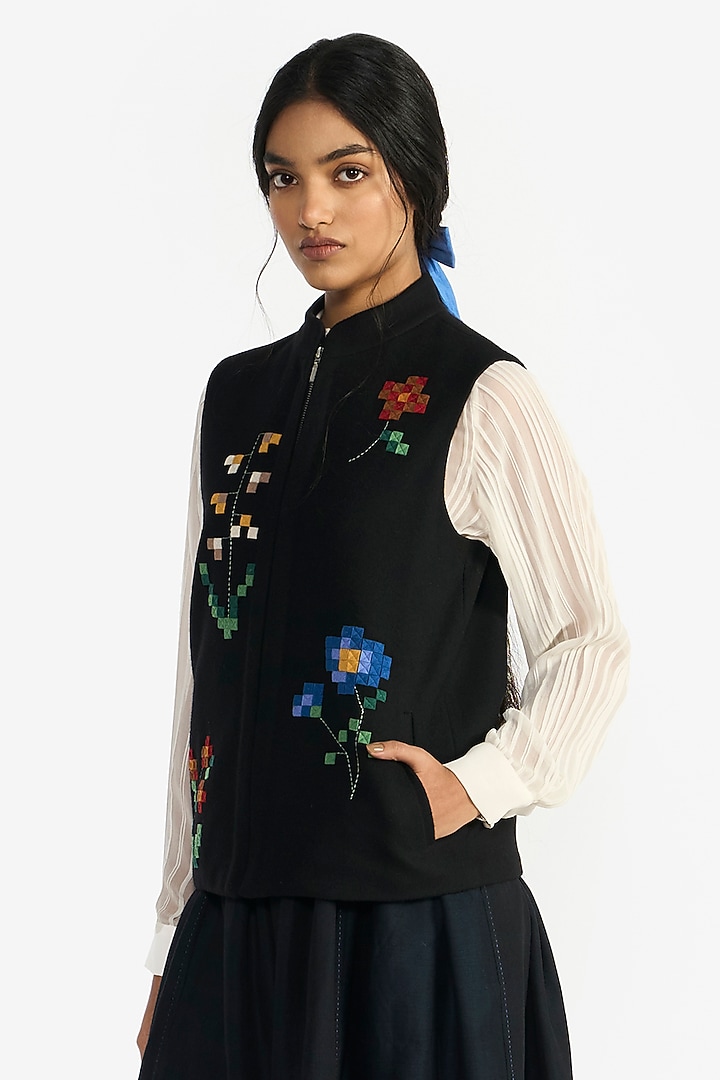 Navy Blue Handloom Cotton Panelled Skirt by Payal Pratap at Pernia's Pop Up Shop