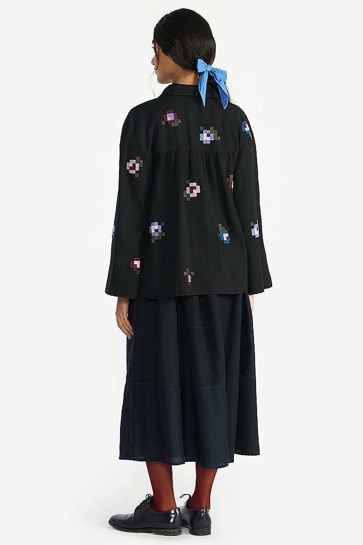 Black Handloom Linen Double-Breasted Jacket by Payal Pratap at Pernia's Pop Up Shop