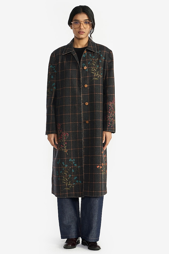 Grey & Brown Wool Checkered Jacket by Payal Pratap at Pernia's Pop Up Shop