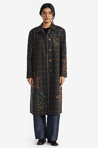 Grey & Brown Wool Checkered Jacket by Payal Pratap