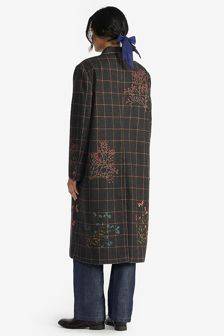 Grey & Brown Wool Checkered Jacket by Payal Pratap at Pernia's Pop Up Shop