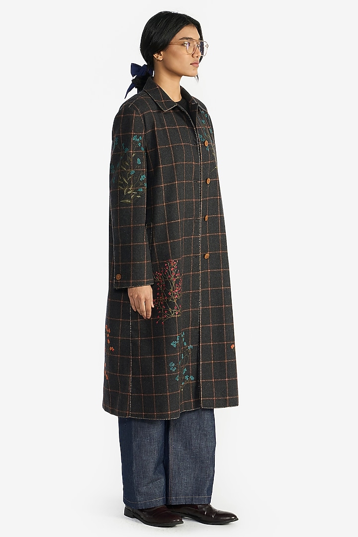 Grey & Brown Wool Checkered Jacket by Payal Pratap at Pernia's Pop Up Shop