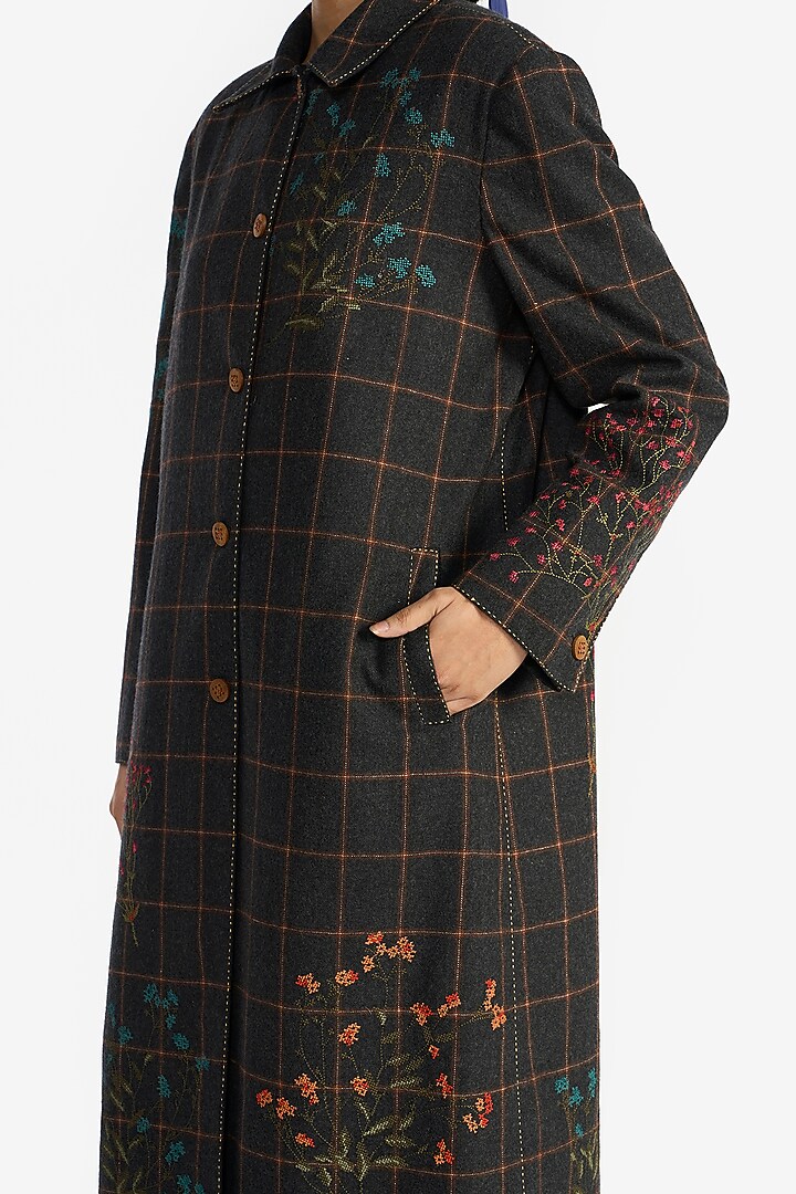Grey & Brown Wool Checkered Jacket by Payal Pratap at Pernia's Pop Up Shop