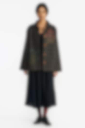 Grey Wool Floral Oversized Checkered Jacket by Payal Pratap at Pernia's Pop Up Shop