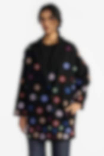 Black Felt Wool Sequins Embroidered Oversized Jacket by Payal Pratap at Pernia's Pop Up Shop