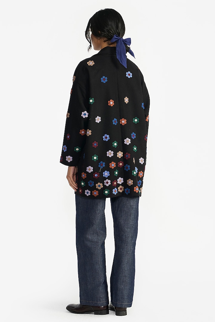 Black Felt Wool Sequins Embroidered Oversized Jacket by Payal Pratap at Pernia's Pop Up Shop