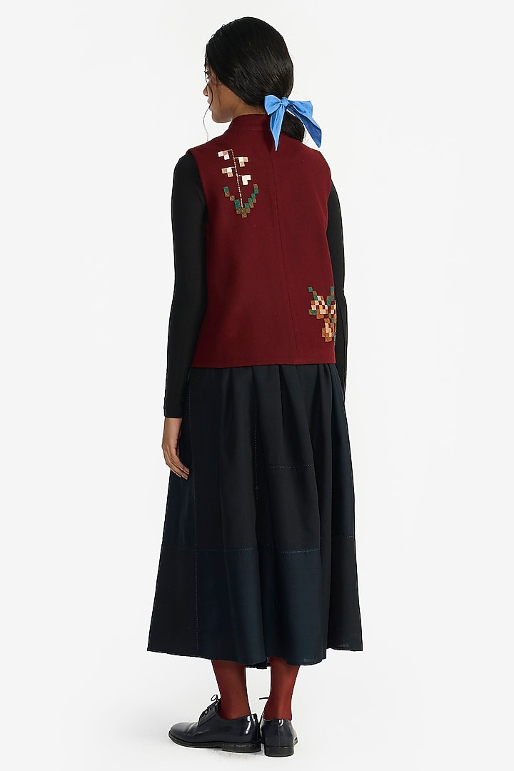 Wine Felt Wool Floral Embroidered Gilet by Payal Pratap at Pernia's Pop Up Shop