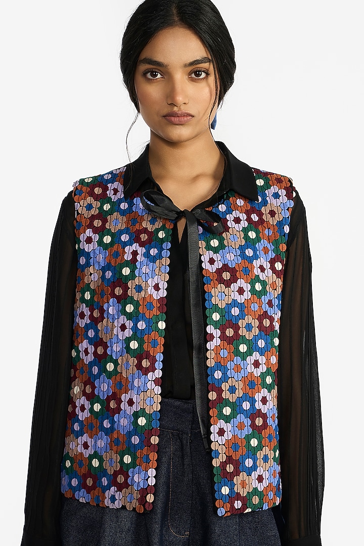 Black Felt Wool Embroidered Gilet by Payal Pratap at Pernia's Pop Up Shop