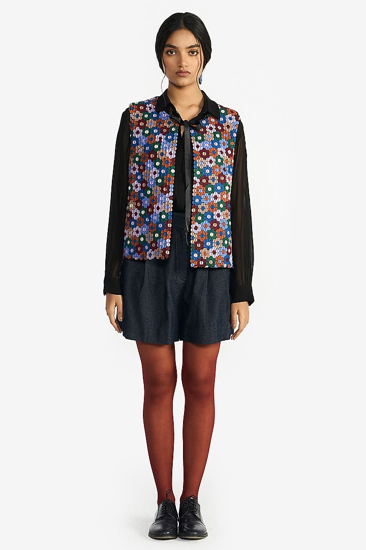 Black Felt Wool Embroidered Gilet by Payal Pratap at Pernia's Pop Up Shop