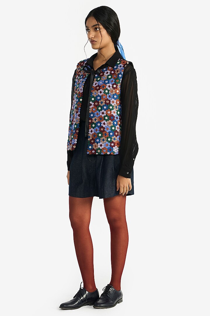 Black Felt Wool Embroidered Gilet by Payal Pratap at Pernia's Pop Up Shop