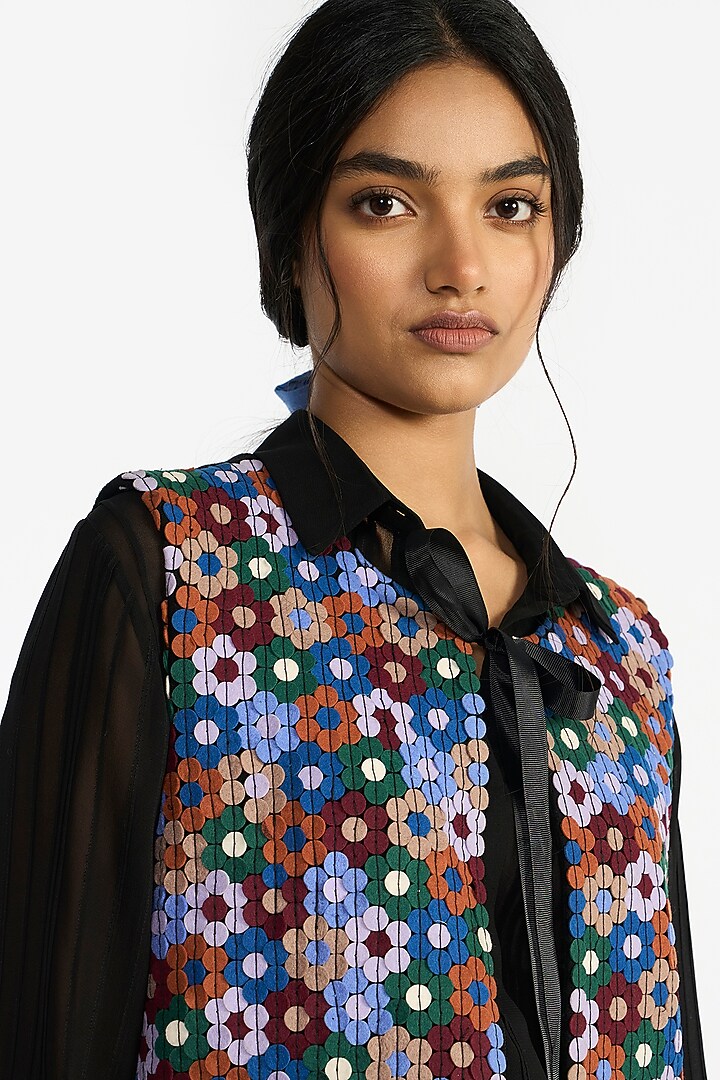 Black Felt Wool Embroidered Gilet by Payal Pratap at Pernia's Pop Up Shop