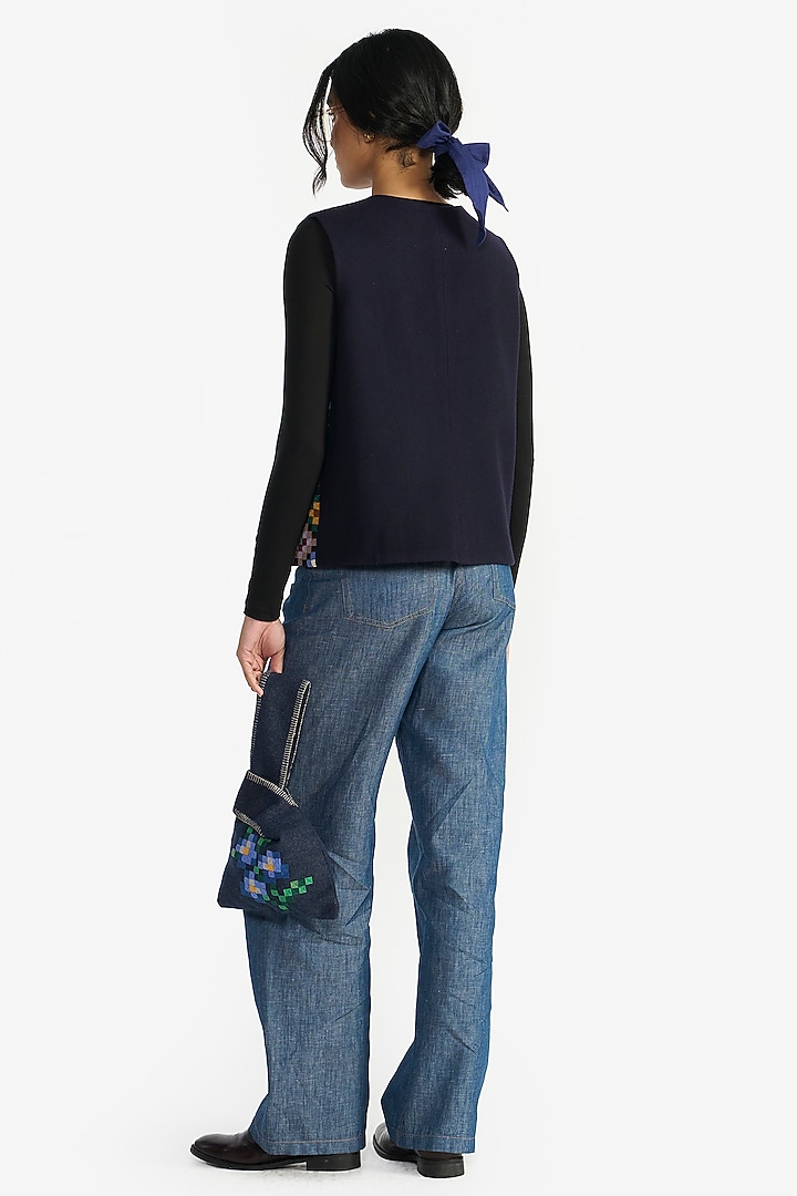 Navy Blue Felt Wool Applique Embroidered Gilet by Payal Pratap at Pernia's Pop Up Shop
